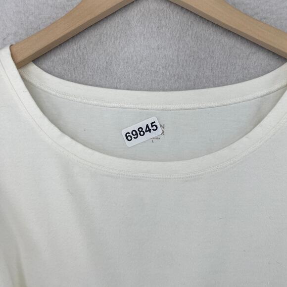 EILEEN FISHER Top L Stretch Organic Cotton Scoop Neck Cap Sleeve Off White USA - Picture 10 of 10